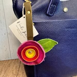 Genuine Leather Pink Flower Charm Crossbody Leather Tassel Bag Flair